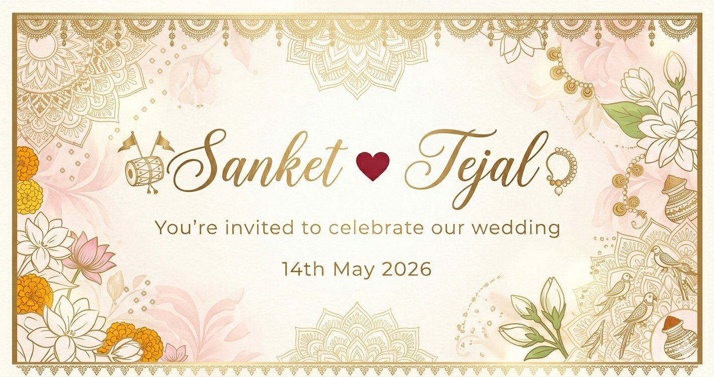 Sanket & Tejal — You're invited to celebrate our wedding · 14 May 2026